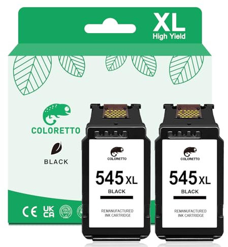 COLORETTO Wiederaufbereitet Tintenpatrone für Canon PG-545XL für Pixma MX495 MX490 iP2800 iP2850 MG2450 MG2550 MG2920 MG2550S (2 Schwarz)