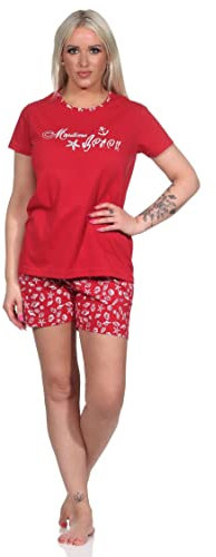 NORMANN-Wäschefabrik Damen Shorty Kurzarm Pyjama in toller maritimer Optik - 122 205 10 753, Farbe:rot, Größe:36-38