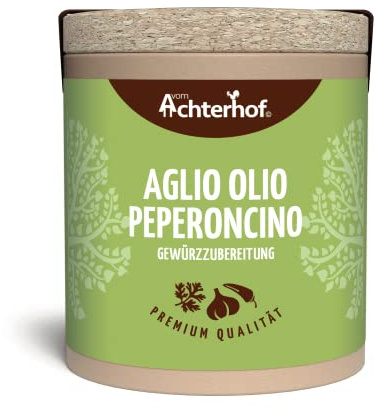 Aglio Olio Peperoncino Gewürzzubereitung 50g | Knoblauch, Petersilienblättern, Chili, Paprika und Meersalz | ideal für alle Pasta Gerichte | vom Achterhof