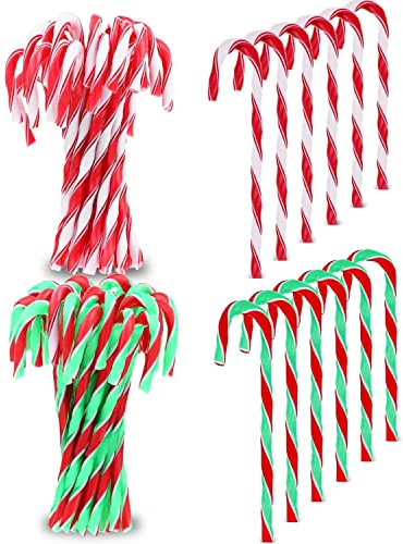 KAHEIGN 60Pcs Zuckerstange Weihnachtszuckerstange, 15cm Kunststoff Zuckerstange Candy Baumschmuck Christbaumdeko Weihnachtsdeko, hängende Ornamente für Christbaumschmuck, Heimdekoration