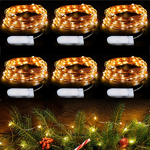 EMOS Micro LED Lichterkette Kupferdraht 6m, 60 LEDs | LED Deko für Party, Hochzeit, Weihnachten etc. | Lichterkette Batterie CR2032 | Lichterdraht für innen, Farbe warmweiß, Set mit 6 Stück
