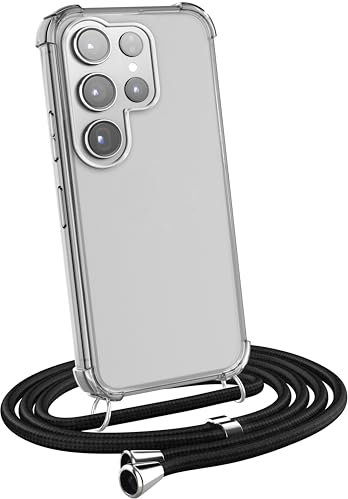 MyGadget Strap Case for Samsung Galaxy S23 Ultra - Crossbody Phone Cover - TPU Silicone Case with Neck Holder - Cord Lanyard Carrier with Rope in Black
