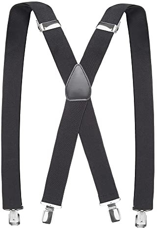 Pejoye Hosenträger für Herren 3.5cm Breit Arbeitshosen Stark Motorradhose Lang X Form 4 Metall Clips Einstellbar und Elastisch Einheitsgröße für Männer und Damen (Schwarz)