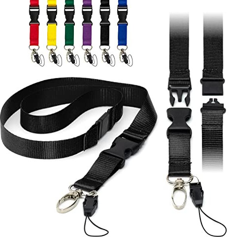 LanyardsTomorrow Schwarz Schlüsselband Abnehmbar 2 cm Flach mit Schnalle Ausweiskartenhalter Schlüsselband Umhängeband Sicherheitsverschluss metall-klipp und Schlaufe 50 Stück