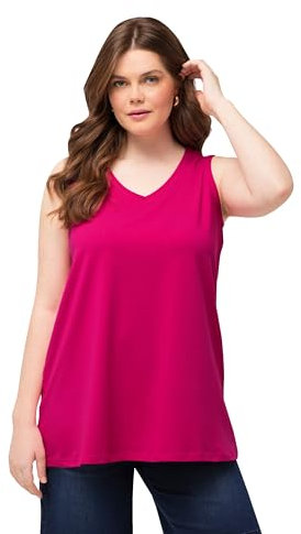 Ulla Popken Top, A-Linie, V-Ausschnitt, Ärmellos Camisetas, Fucsia, 56-58 para Mujer
