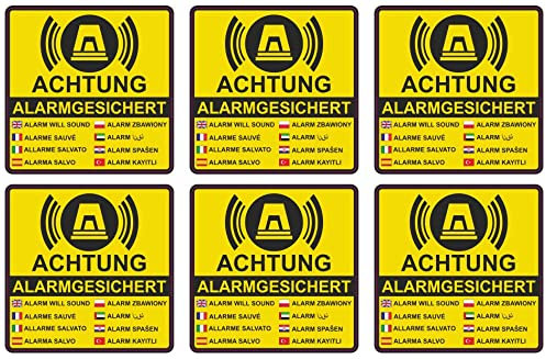 Samunshi® Aufkleber 15cm set Alarmgesichert Achtung Gelb - Schild Sticker - Hinweis Warnschild Vorsicht vor: Kameraüberwachung Alarmanlage Alarm Warnhinweis - 15cmset mehrfarbig