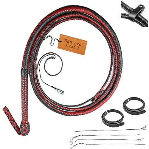 Fouet en Cuir de Kangourou Fouet 16 Tresses Brins Cuir tressé Ventre de Fouet Robuste et Rembourrage en Cuir à l'intérieur Equitation Fouet craquant Fort (8 Pieds (2,4 Mètres))