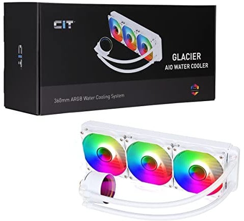CiT Pro Glacier 360mm White ARGB CPU Liquid Cooler, AIO Cooler 360mm CPU Water Cooler For Intel & AMD, Three CiT Pro YH120 Infinity PWM Fans, 800 to 1800RPM & Infinity Mirror Cap Design | White