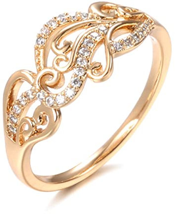 YAHOYA Heiße ethnische Braut Ehering 585 Roségold Hohle Blumenmuster natürliche Zirkon Ringe für Frauen Edler Schmuck