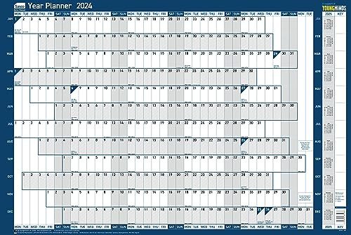 Sasco Jahresplaner-Set für 2024, Whiteboard-Stil, trocken abwischbarer Kalender, großer Wandplaner mit trocken abwischbarem Stift und Aufklebern, Wandtafel und Büro-Pinnwand, blau, 915 x 610 mm
