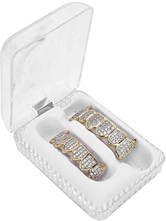 Dents en or Diamant, or Argent Dents Grillz, plaqué or Hip Hop Dents Grillz, Hip Hop Punk Ajustement personnalisé Dents Grillz, Capuchons Haut et Bas Grill Ensemble Amovible,