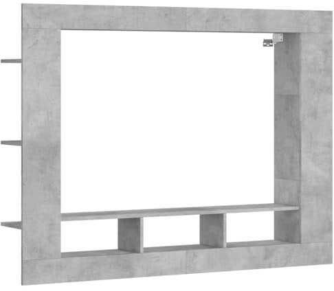 vidaXL Modern Wall-Mounted TV Cabinet - Spacious Storage Unit with Side Shelves, Engineered Wood in Concrete Grey Colour – 152 x 22 x 113 cm