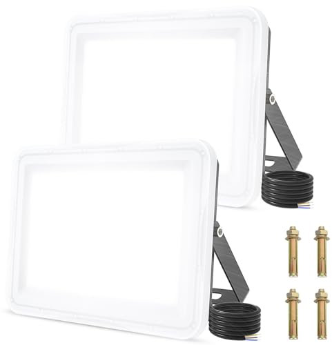 papasbox 2 Stück 150W LED Strahler Außen | Weiß Undurchsichtig Scheinwerfer Außenstrahler 6500K Kaltweiß IP66 Wasserdicht | LED Fluter für Garten Garage Sportplatz