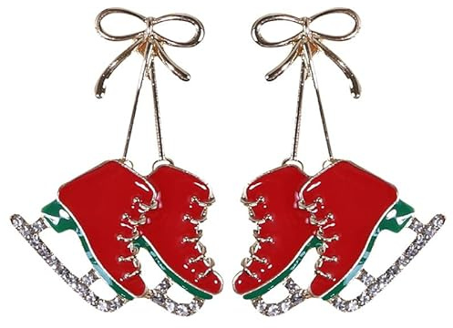 Dainty Skating Schuhe Schleife Knoten baumeln Tropfen Ohrstecker Kristall Zirkonia Rot Schlittschuh baumeln Statement Ohrring Mode Weihnachten Schmuck Geschenke für Skater, Metall, Zirkonia