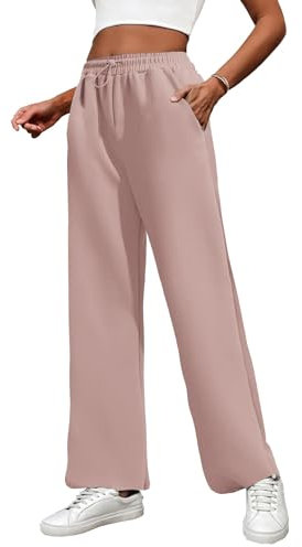 PINSPARK Damen Sporthose Jogginghose Laufhosen Gummibund Sweathose mit Taschen Trainingshose Oversize Sommerhose Casual Mode Hell-Pink L