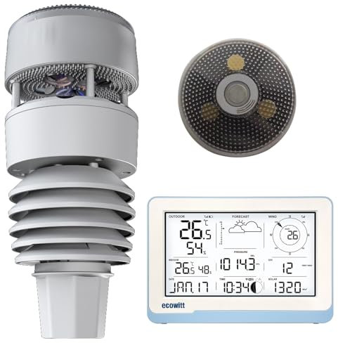ECOWITT Stazione meteo WS3801, 7 in 1 unità di sensore Wifi casa all'aperto ad energia solare WS90, console LCD a colori per interni senza fili da 7.5, controllo di collegamento intelligente IOT