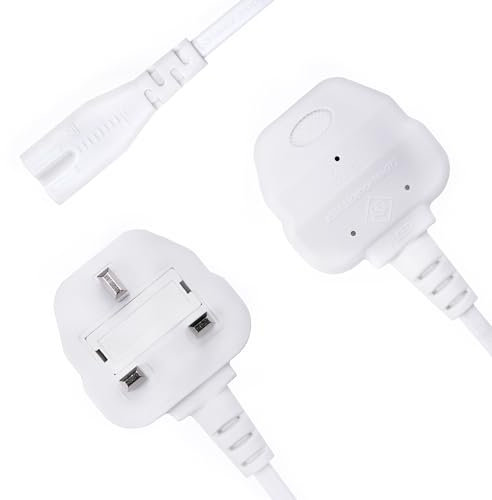 Lite-an 1.8 Meter Figure 8 Power Lead - 2 Pin Power cable for Samsung TV Power Cable, Printer cable, PS5 power cable UK, Xbox power cable, IEC C7 Power Cord, White