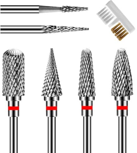 CGBE Nail Cutter Bits, 6 Piece Nail Cutter Tips Grinding Heads Carbide Machine Accessories for Manicure Remove Acrylic or Hard Gel Polygel, 3/32 Inch Professional Bits for Nail Cutter (red)