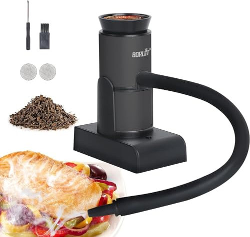 BORUIT Smoke Gun, Portable Fumeurs Cocktail Fumé Rempli de Copeaux de Bois, Nourriture Cuisine Viande Smoker Saumon Cocktail Fromage Barbecue, Parfait Cadeau Gourmand