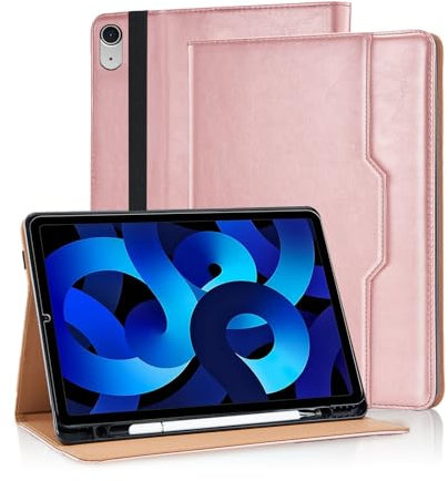 Vkooer Custodia per iPad Air 11'' M2 (2024), iPad Air 5 2022/iPad Air 4 2020 Cover Protettiva Pelle PU - iPad Air 10.9 pollici con Auto Svegliati/Sonno e Supporto Funzione Flip Tasca Case, Oro rosa