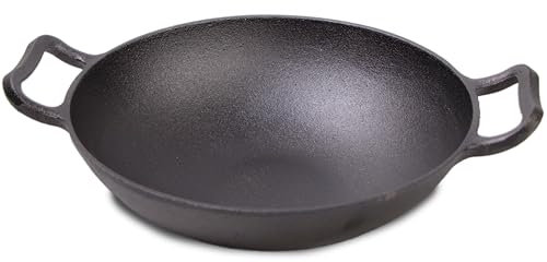 Frischluftküche Wok en fonte - Permet de préparer des plats asiatiques à partir du barbecue, idéale pour combiner une cuisson rapide et un arôme de fumée intense - Fonte, 45 x 36 x 12 cm, 712224