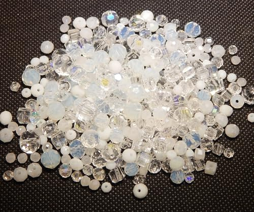 Lot de 250 perles en cristal de Bohème tchèque CZ, couleurs assorties, set de perles (blanc)