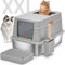 KMNSUN Katzenklo mit Deckel, (XXL) Edelstahl Katzenklo mit Deckel, 30L Extra große Katzentoilette mit Doppelfilterstufen und Schaufel, hoher Rand, klebend und auslaufsicher-Grau