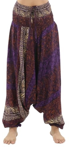 PANASIAM Aladinhose Damen & Herren - 2in1 Haremshose & Jumpsuit - Indostyle | Unisex Pumphose, tiefer Schritt für max. Bewegungsfreiheit auch als Yogahose, 100% Viskose, L & XL bis 2m Körpergröße