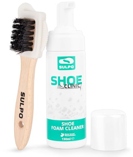 SULPO Shoe Clinic Nettoyant Chaussure - Kit Nettoyage Chaussure - Mousse Pour Sneakers, Basket, Cuir, Daim - Nettoyage Chaussure - Set Brosse A Chaussure - Nettoyeur Basket 150 ml