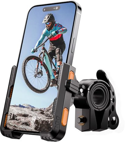 Grefay Fahrrad Handyhalterung【1s-Sperre】 Handyhalter Motorrad Vibrationsgedämpft Handy Fahrradhalterung Universal Lenker Halter für iPhone 16 15 14 13 Pro Max Plus, Samsung S24, Smartphone (Orange)