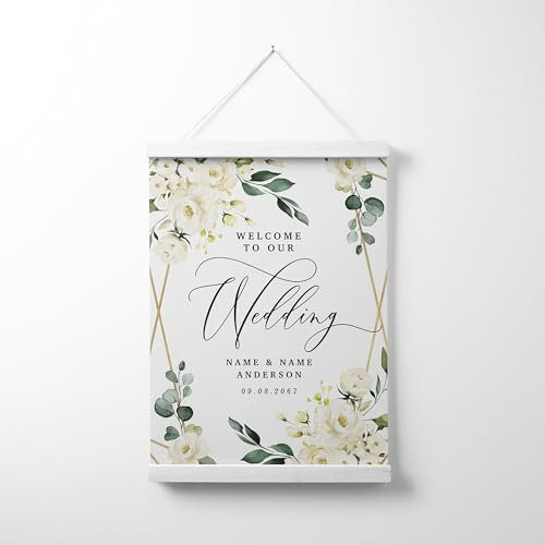 Cartello di benvenuto personalizzabile – The Party Starts Now Modern Wedding Reception Sign personalizzato tela da appendere cartello per matrimoni, anniversari ed eventi speciali Decor (4)