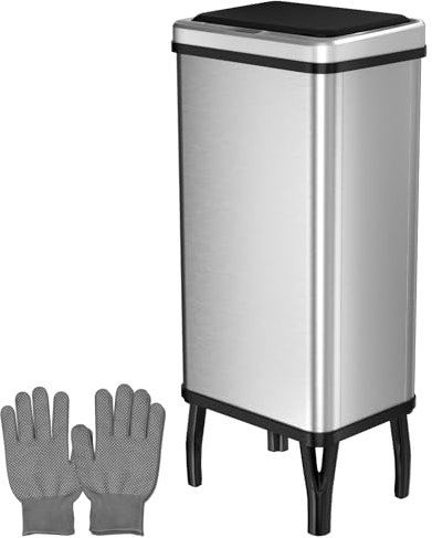 Gardtech Poubelle Automatique 60L - Avec Capteur de Mouvement - Anneau de Serrage pour Sac Poubelle - Ouverture et Fermeture Silencieuses - Montage avec jambes