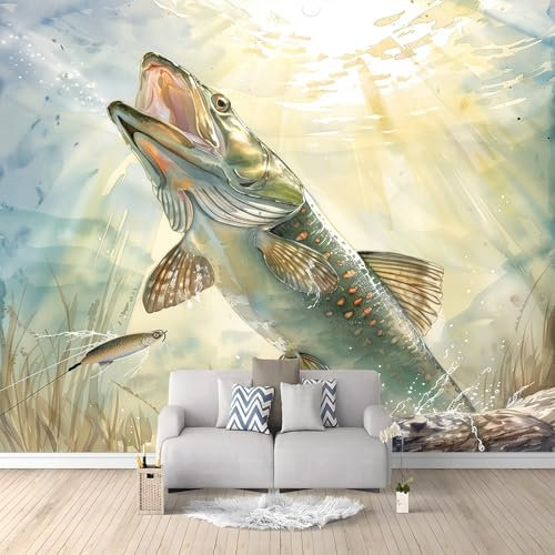 Papier Peint intissé Poisson De Style Peinture 400x280 cm Papier Peint Photo Panoramique, Poster Geant Mural Personnalisé 3D, pour Salon Cuisines Chambre Adulte Enfant Décor Murale