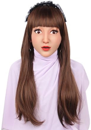 SoTUCR Maschere Realistiche Adulti Viso in Silicone Umano Testa Finta Maschera per Il Viso Parrucca per Viso Finto da Donna per La Decorazione di Costumi Crossdresser,Color 2,Package Two