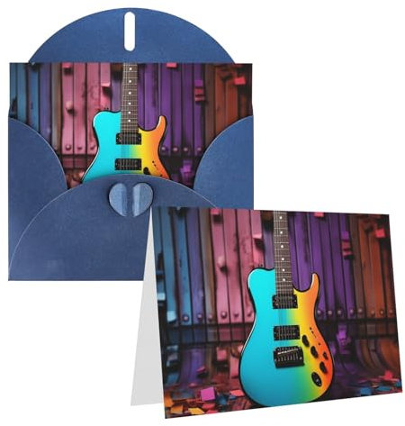 HJBNW Grußkarten, Dankeskarte mit Umschlägen, blanko, Notizkarten, gefalteter Karton, 10,2 x 15,2 cm, bunte Tastatur und Gitarre, Geburtstagskarte für alle Anlässe