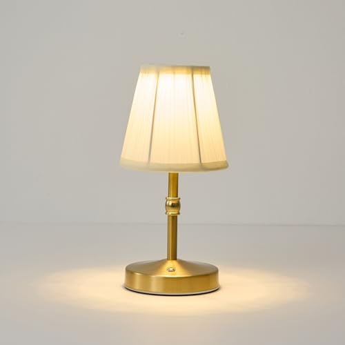 5w Led Cordless Mini Lamps,3000 mah Battery Operated Lamp,3 Color Temperature Dimmable Table Lamp,Gold Rechargeable Table Lamp Fabric,Aesthetic Small kitchen Lamp for Counter,Restaurant,Bar,H9.8