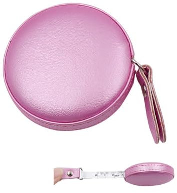 1 Pcs Round Retractable Measuring Tape 150 cm/60 inch Soft Leather Case Tailors Tape Measure Pocket Size for Body, Fabric, Sewing Measurements - Pink