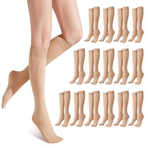 SIWOKJJO Medias hasta la rodilla para mujer, medias largas transparentes | Medias de nailon de color piel claras hasta la rodilla, medias transparentes de nailon para mujer