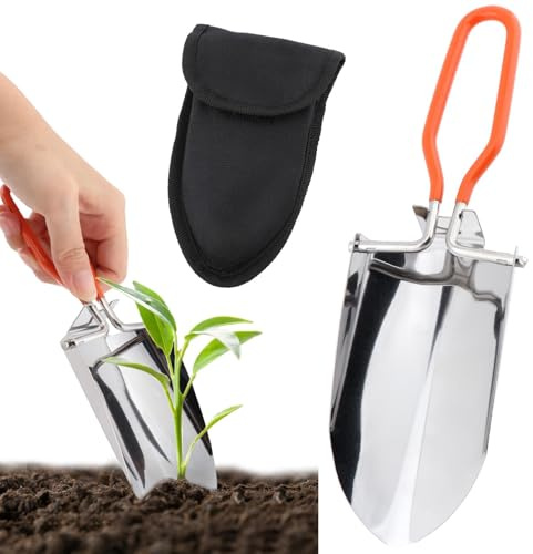 Pala plegable para camping, mini pala de jardín ligera, herramienta de acero inoxidable, pala de excavación con bolsa de transporte, para plantar, trasplantar, desmalezar, excavar tierra (8.8