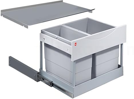 Hailo Abfallsammler 3644801 | 30L Einbau-Mülleimer mit 2-fach Trennung | Raumspar Tandem System für 60cm Unterschrank | Abfalleimer mit Ausfahrautomatik | Mülltrennsystem für Einbauküchen | Hellgrau