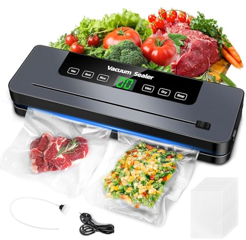 6-in-1 Vakuumiergerät, Vakuumierer mit 30cm Siegelnaht und Digitaler LED-Countdown-Anzeige,50PCS Vakuumierbeuteln, Externer Absaugschlauch,Vollautomatisches Versiegelungsgerät für Trockene, Feuchte
