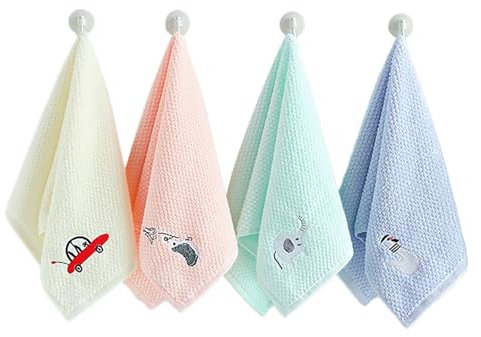 Satiskid 4 Stücke Kinder Handtücher Weiche 4 Farben 50x25cm Kinderhandtuch aus Baumwolle, Kinder Handtuch Badetücher Gesichtstücher Waschlappen Baby Badetuch für Kinder