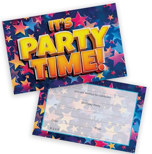 Celebration Stars Partyeinladungen Männer Frauen – 20 Stück – Erwachsene Geburtstagseinladungen für Freunde Familie A6 Partyeinladungen Einladungskarten mit Klappumschlägen