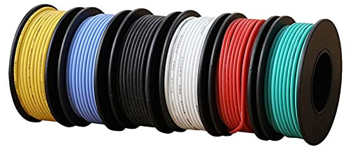 Silikonkabel,Elektrische Leitungen 26/24/22/18 AWG Flexibles Silikonsträngungsdraht Kabelkabel 6 Farbmix-Paket Elektrische Kabelkupferlinie für DIY(22 AWG 60M)