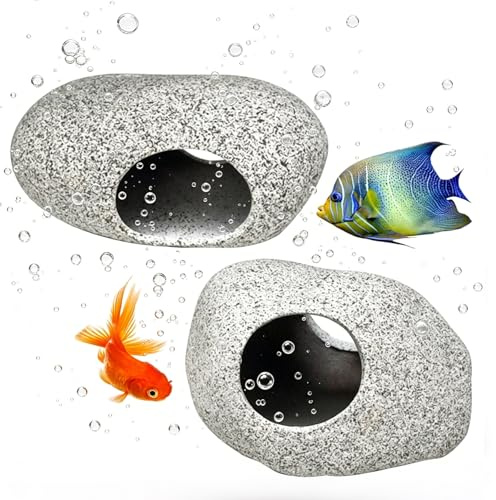 Vikrami lighting 2 PCS Aquarium Cave Rocks, Fish Tank Decorations Hideaway Rocks for Aquatic Pets to Breed Play and Rest, Aquarium Hideaway Rock Cave for Shrimp Cichlid Betta Fish（2 Hole）