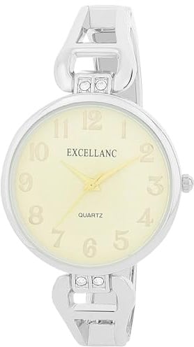 Excellanc Damen-Spangenuhr Armreif-Metallarmband lesbare Ziffern Analog Länge 15 cm Quarz-Armbanduhr Geschenkidee für Frauen (Silber/Gold)