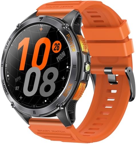 GPS Smartwatch Herren Militär Sportuhr mit Kompass Höhenmessr Barometer Fitnessuhr Herzfrequenz Blutdruck Fitnesstracker Schrittzähler Outdoor Laufuhr LED Taschenlampe Tactical Watch Telefonfunktion
