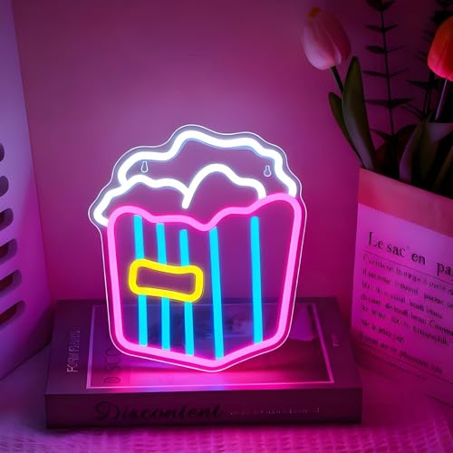 Popcorn Neon Schild, LED Bunt Popcorn Snacks Neon Sign für Wand Deko, Dimmbare Neonlichter USB Power für Bar Pub Club Shop Filmraum Kino Heimkino Restaurant Party
