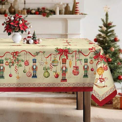 Arquiel Weihnachten Retro Tischdecke Polyester Rechteckig 152 x 264 cm | Waschbare Polyester-Tischdecke mit Retro-Motiv, wasserabweisend und pflegeleicht für Küche, Esszimmer, Feste und Feiern.