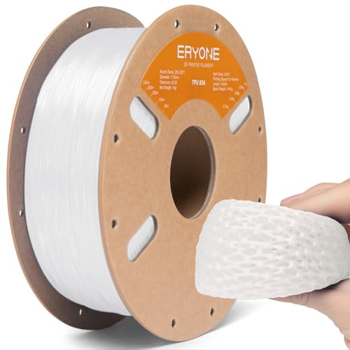 ERYONE TPU Filament 1.75mm, 3D Drucker Filament,Flexible TPU Weiches Filament, TPU 85A, Maßgenauigkeit +/- 0,03 mm, Ideal für Schuhe und Schutzausrüstung,1kg 1 Spule(2.2 lbs),Weiß